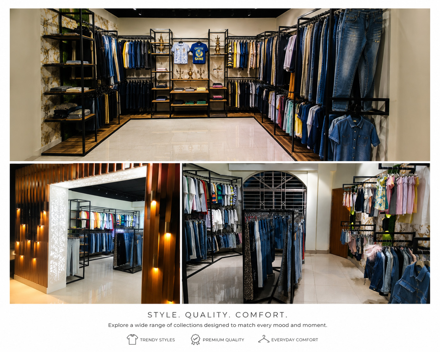 Art & Craft showroom overview of woven and knit garment products